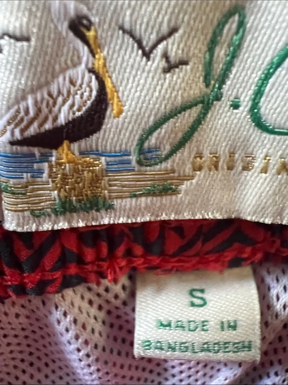 J. Crew Red Geometric Swim Trunks with Drawstring